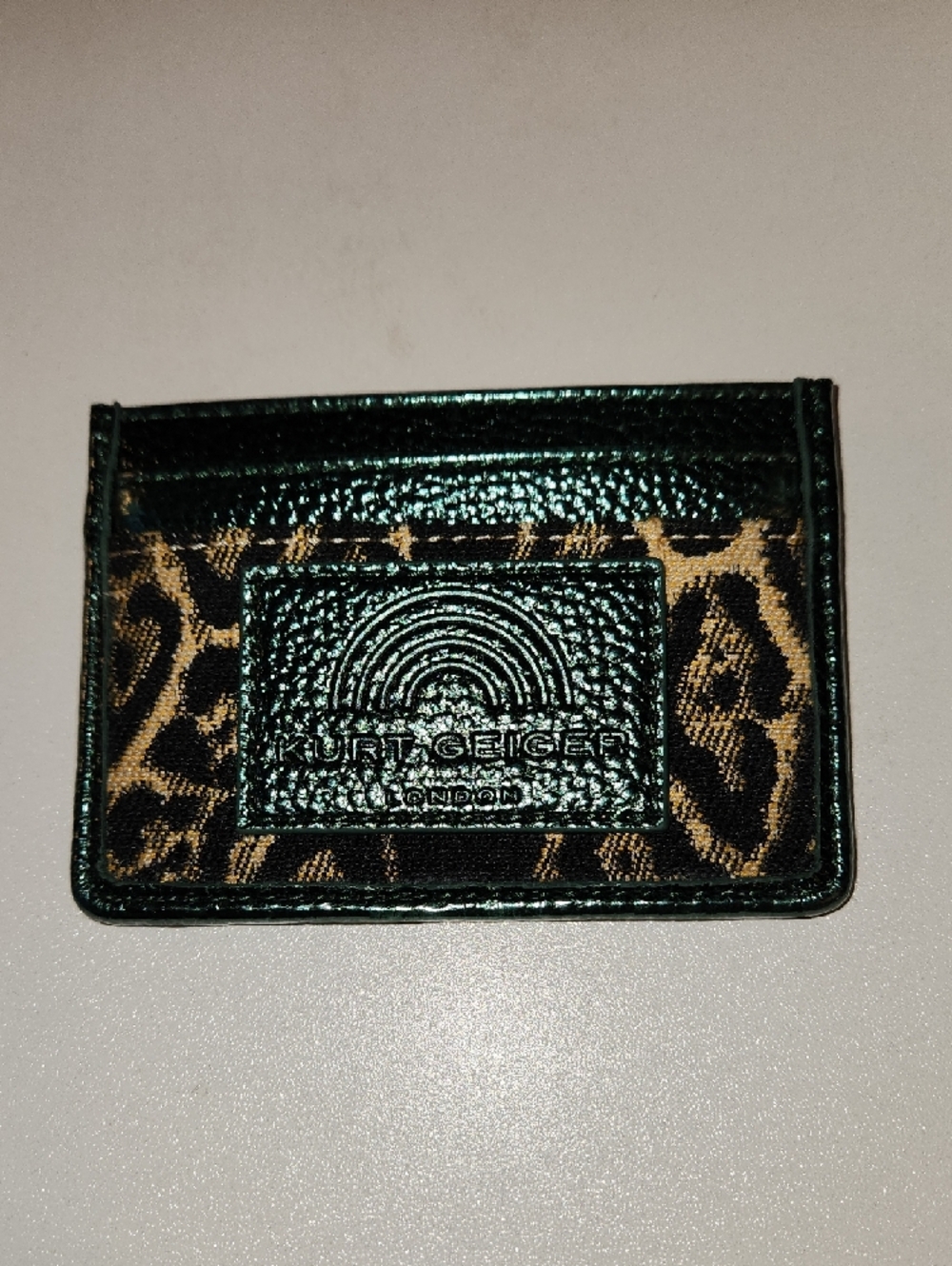 Kurt Geiger Metallic Green Leather & Leopard Cardholder - Picture 3 of 5